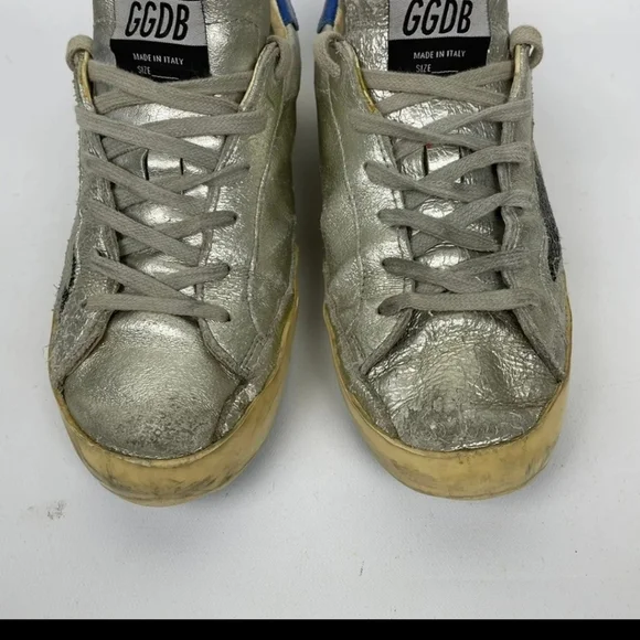 Golden Goose"RARE" Superstar Silver Blue Flag Sneakers - Picture 5 of 14